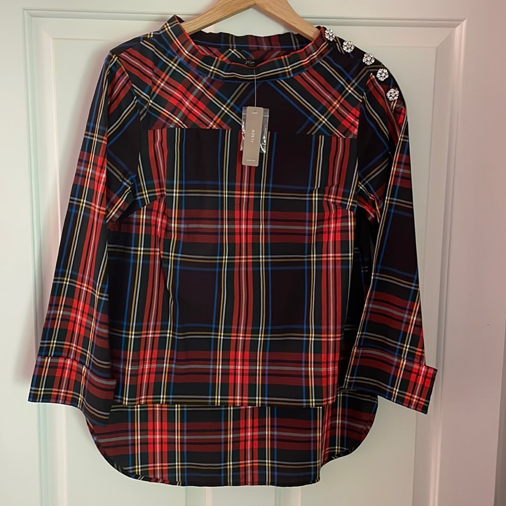 J.Crew New with Tags High low plaid blouse